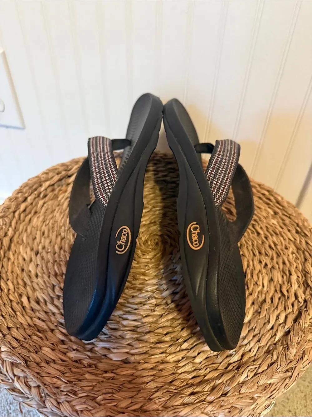 Chaco Men’s  Black Sandal Flip-Flops with Striped Webbing